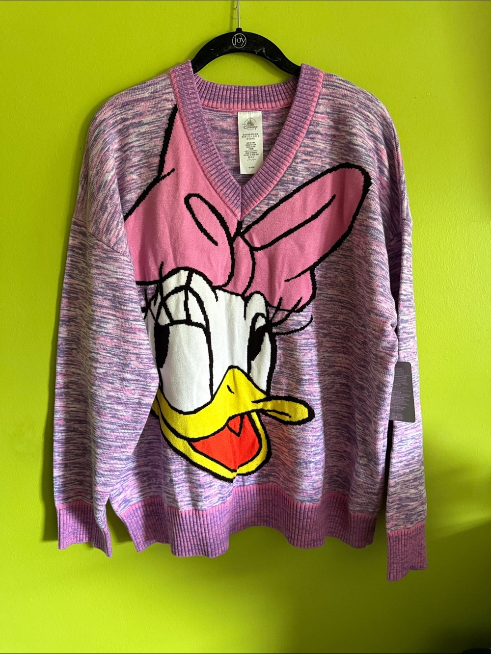 NWT Disney Purple Pink Daisy Duck V Neck Slightly Oversized Sweater Size M